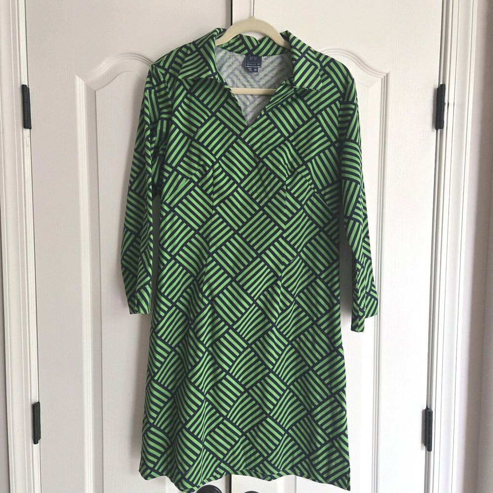 Melly M Navy & Green Shift Dress Preppy Old Money Hamptons Codtal Size 12